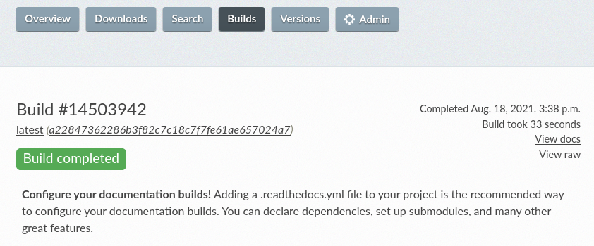 First successful documentation build